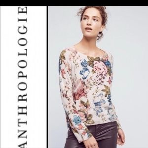 Anthropologie floral sweater floral print pullover lambs wool blend textured